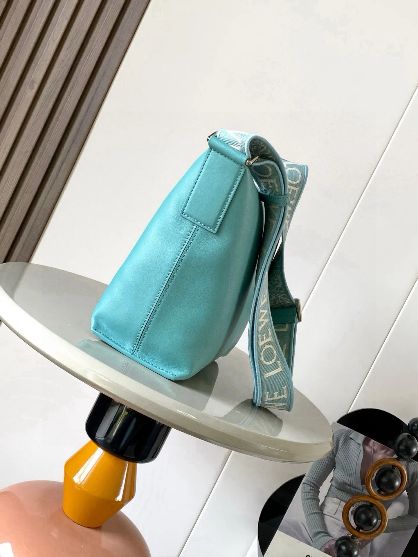 Blue Hobo Shoulder Bag Vintage Leather