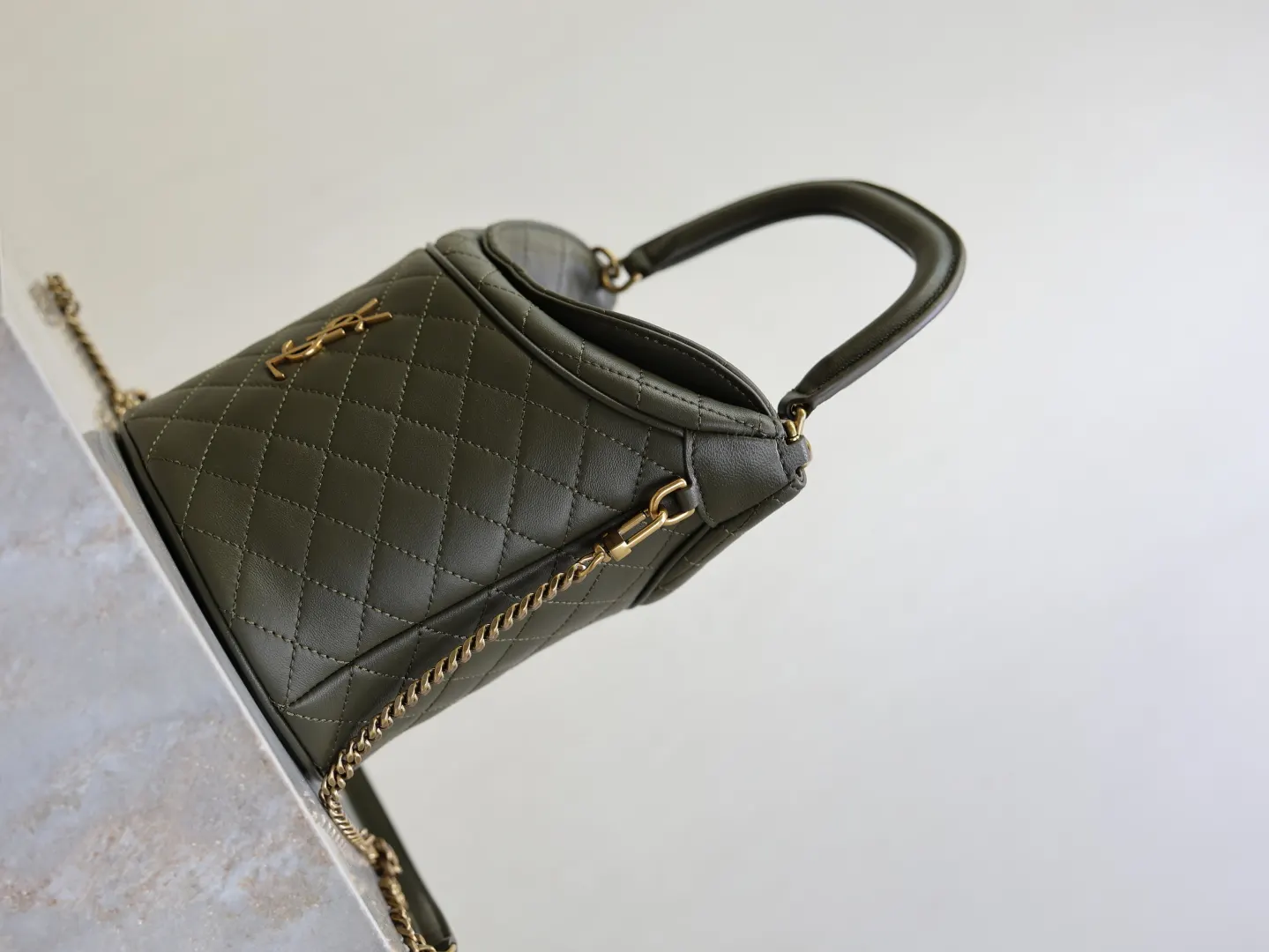 YSL 绿色 GabyBucket翻盖水桶包 薯条包 见面 链条包 精致链条款