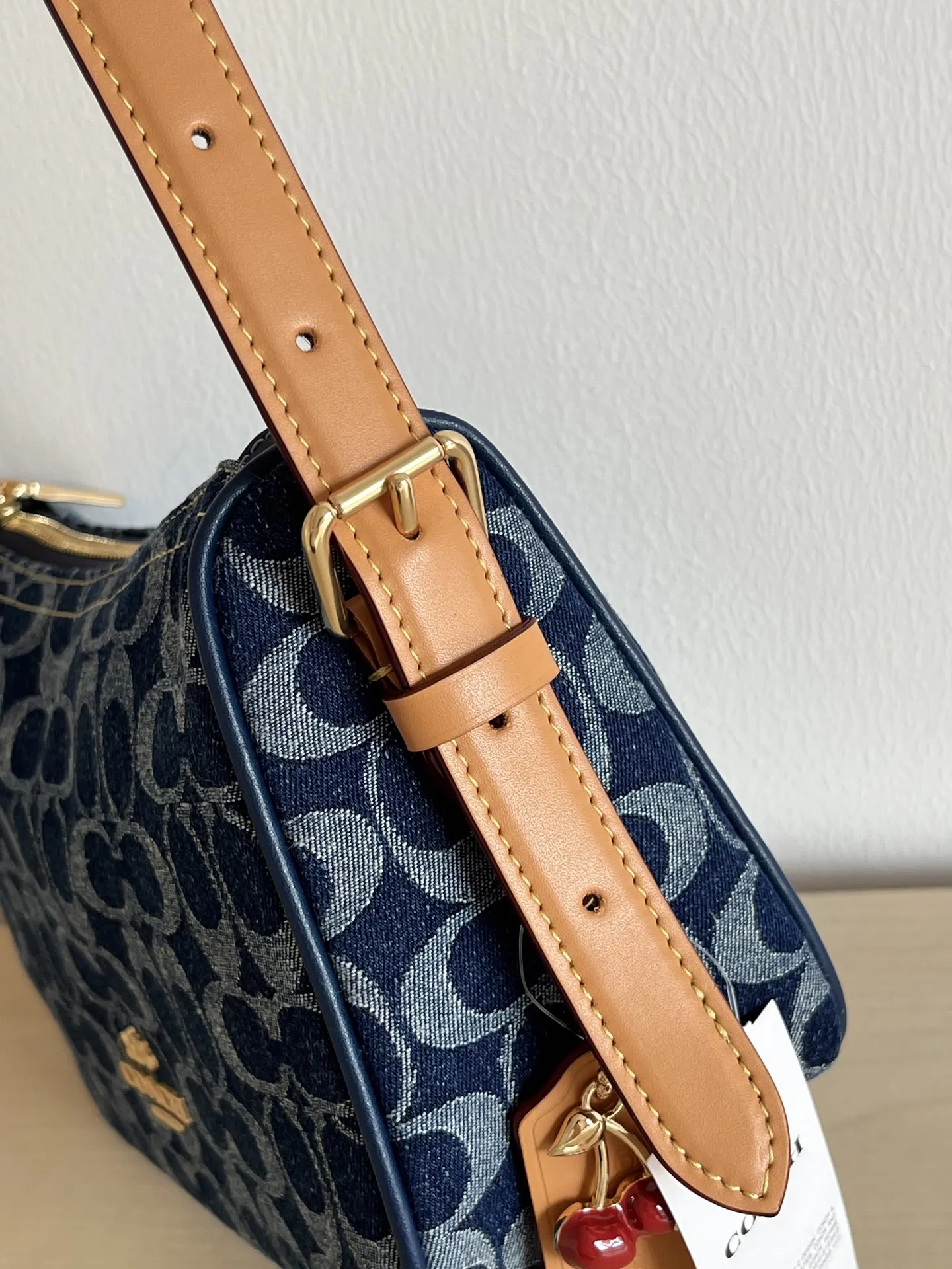 Coach 藍色 丹宁 牛皮 雙肩包 实用雙肩款