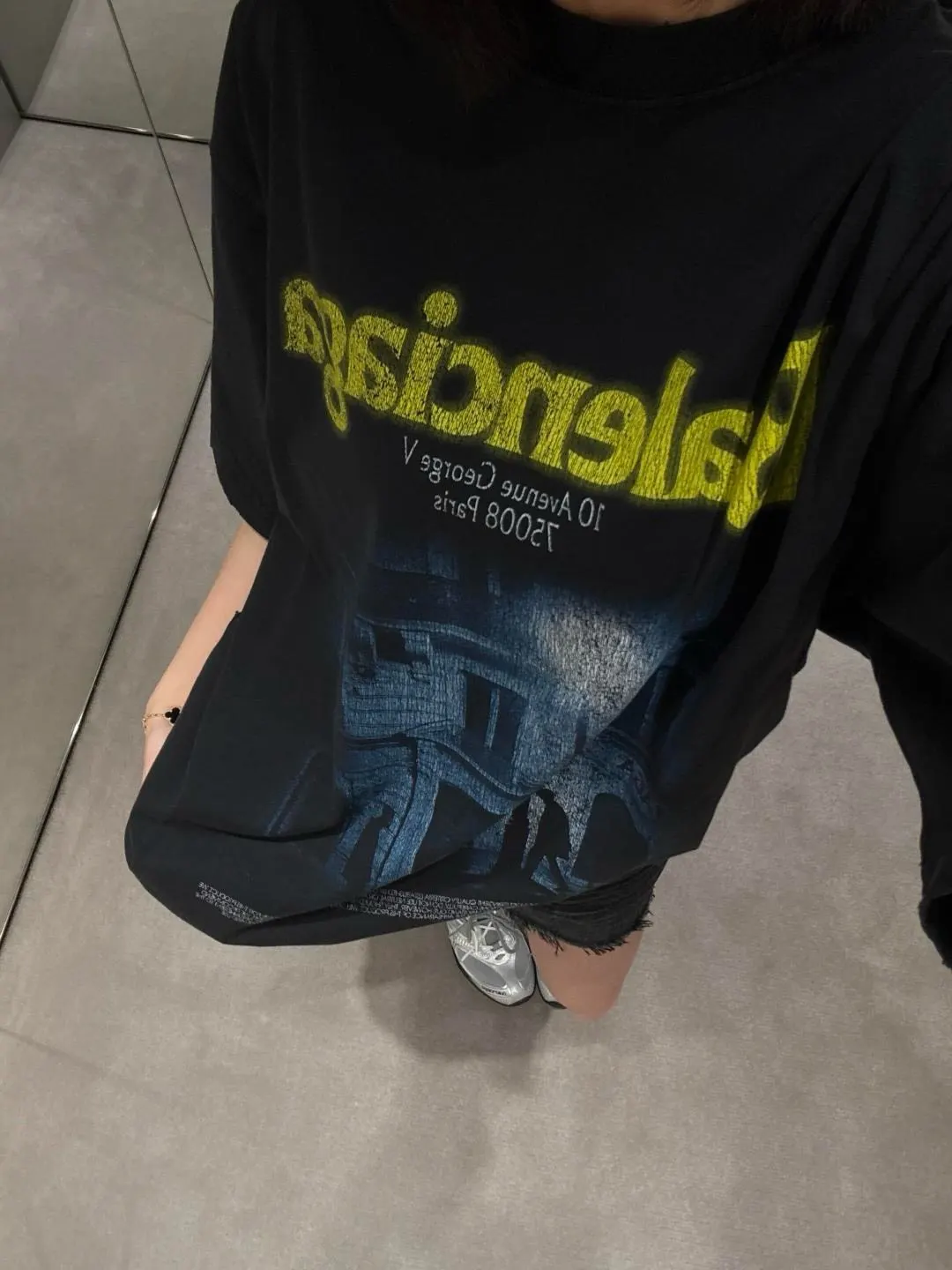 Balenciaga 灰色 印花 做旧 短袖T恤