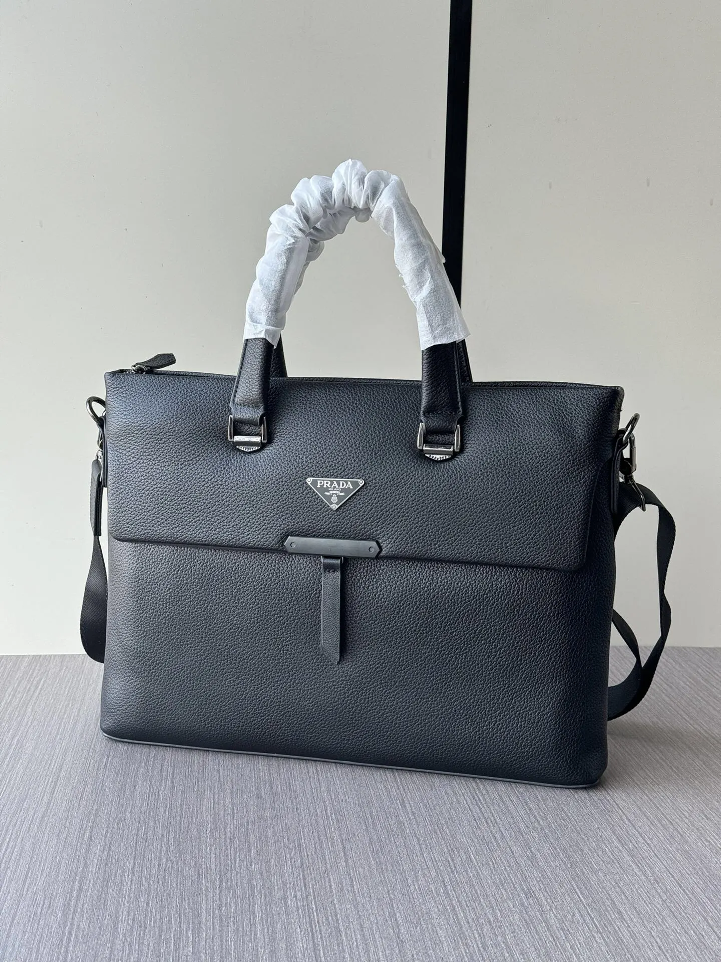 Prada Black Briefcase Business Commuter Leather