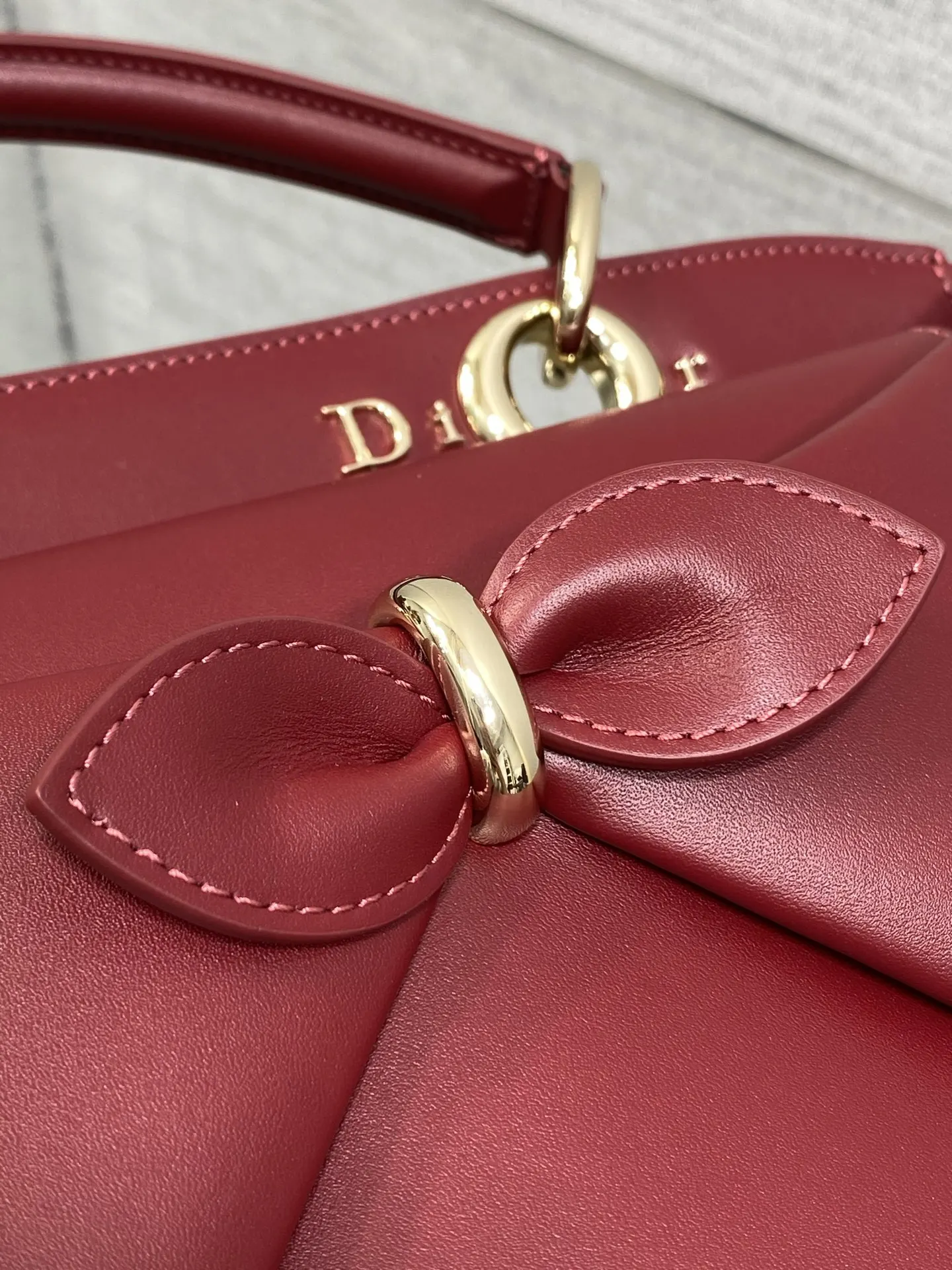 Dior Lady Dior 酒红色手提斜挎包 格纹款