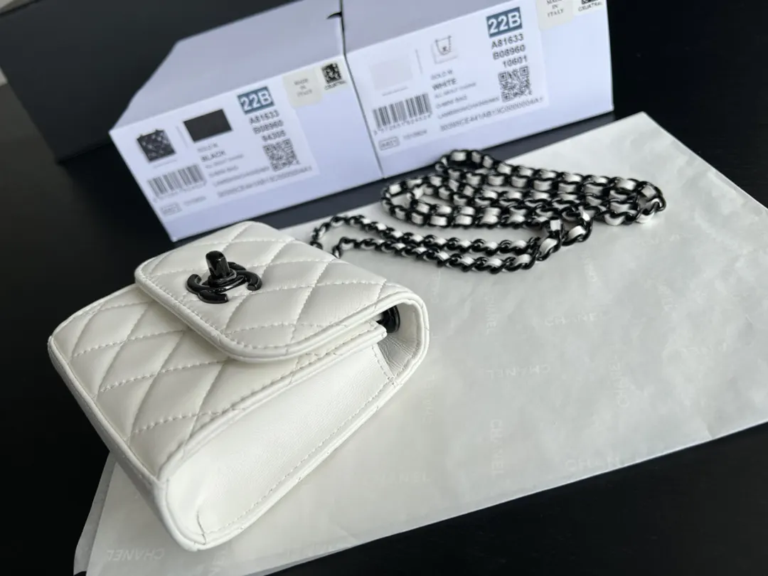 Chanel 22 白色/黑色 皮革 链条包