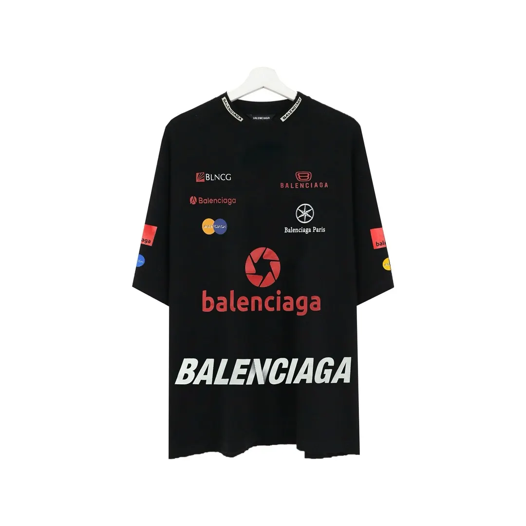 Balenciaga Black Logo Embroidery Short Sleeve T-Shirt Street