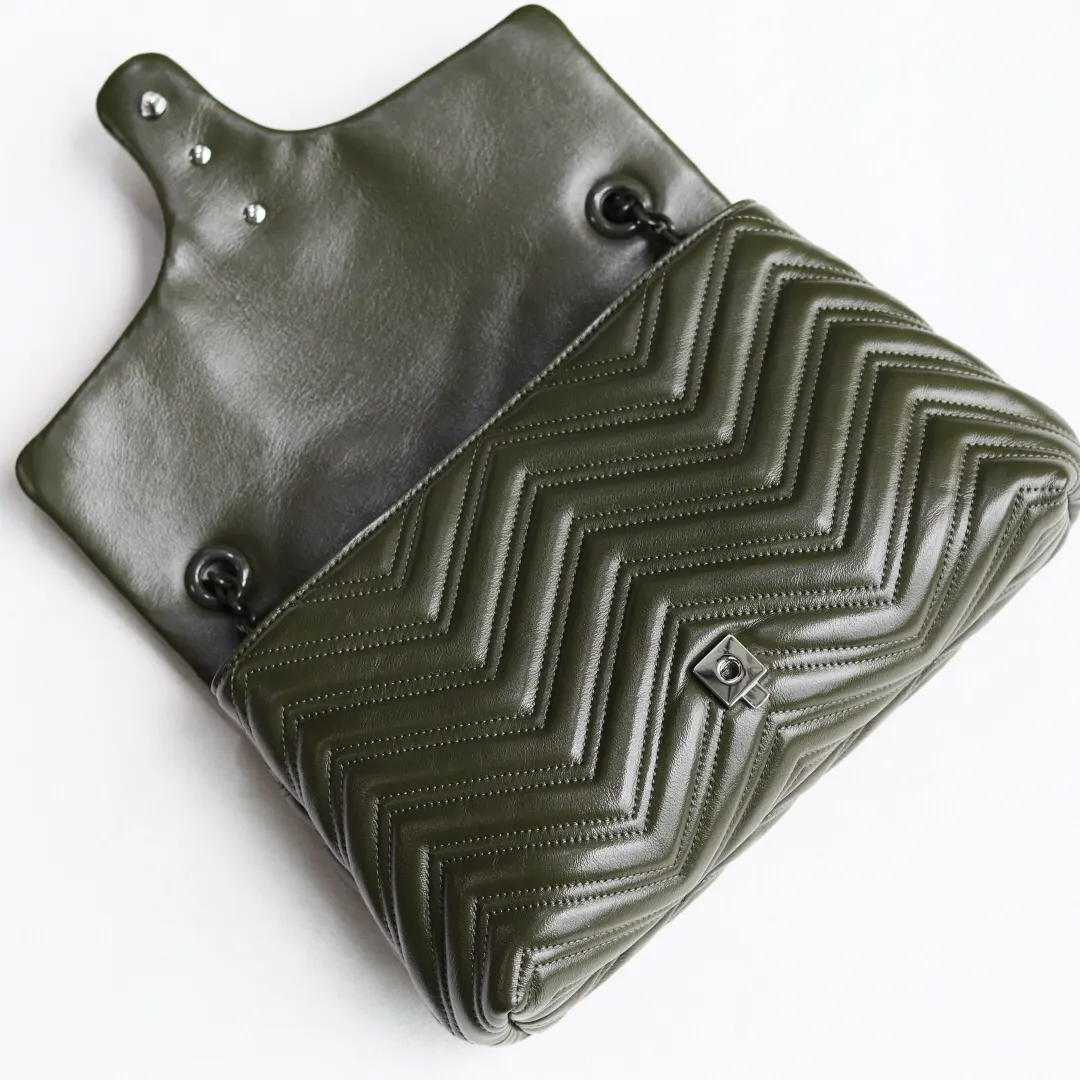 Black Green Chain Bag Leather