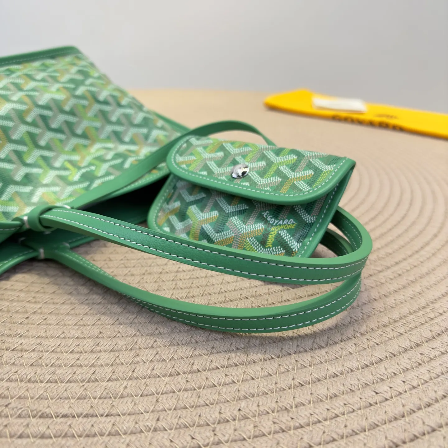 Goyard mini托特草低綠 戈雅Anjou Mini 托特包 大容量托特款