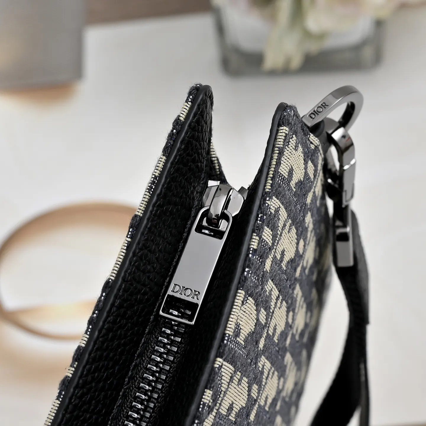 Dior Black Beige Clutch Bag Leather