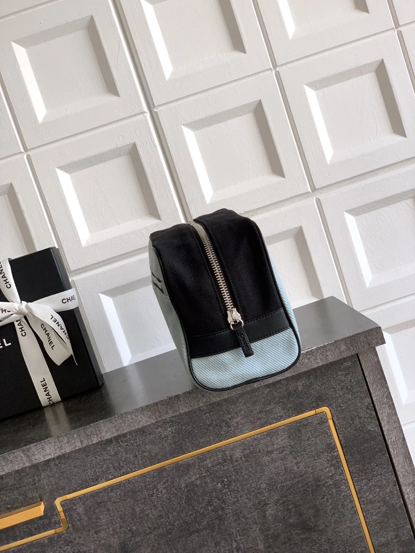 CHANEL 黑色 蓝色 帆布 腋下包 复古腋下背款