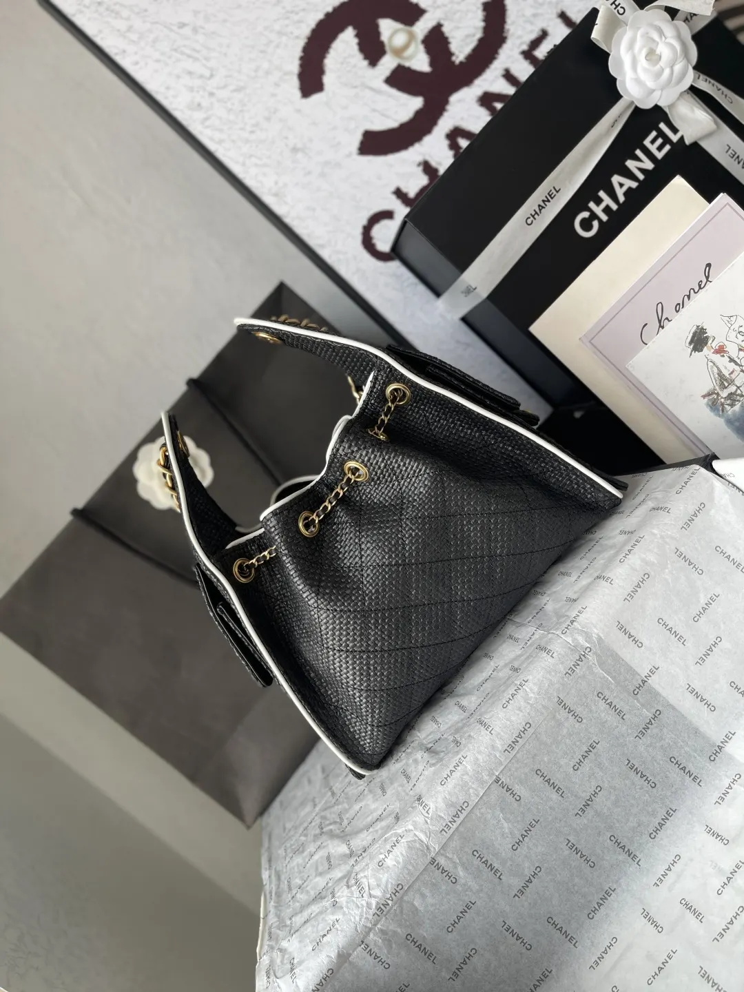 Chanel Black White Hobo Shoulder Bag Vintage