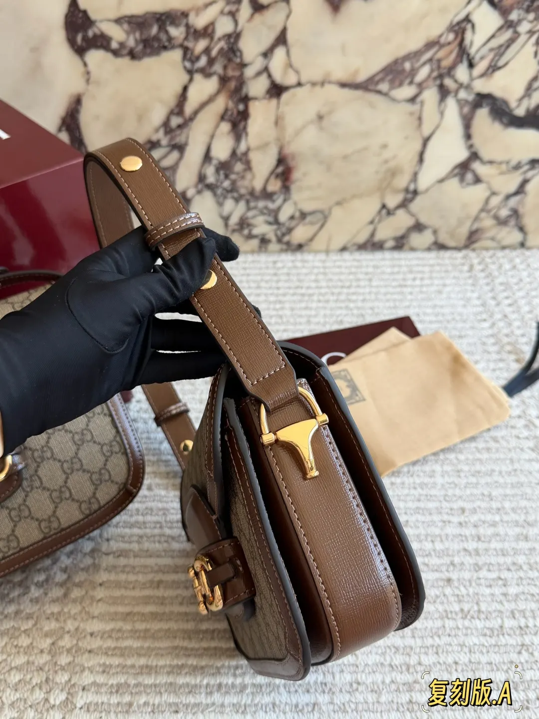 Gucci Horsebit 1955 老花馬銜扣肩揹包 單肩斜挎 斜背包