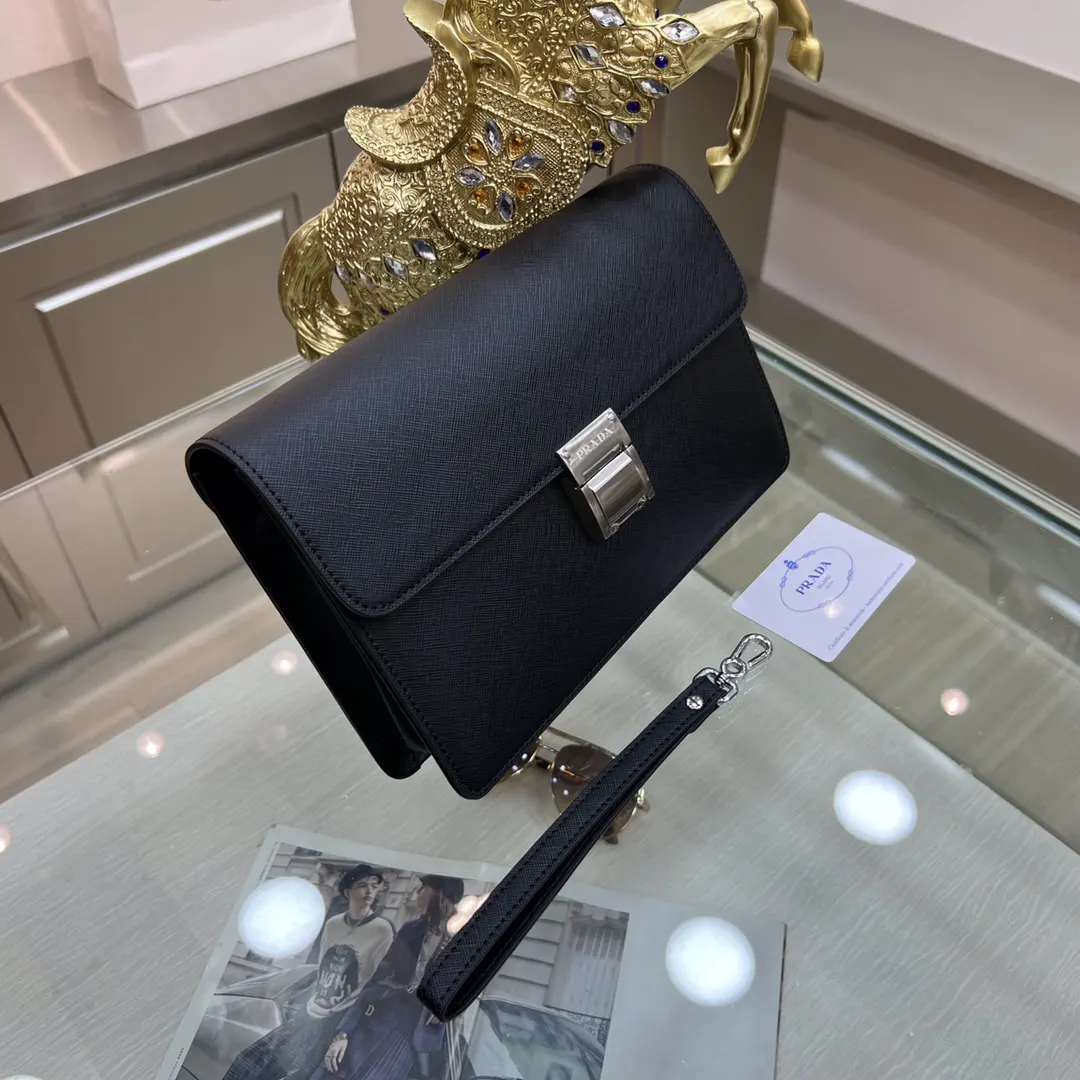 Prada Black Clutch Bag Business Leather