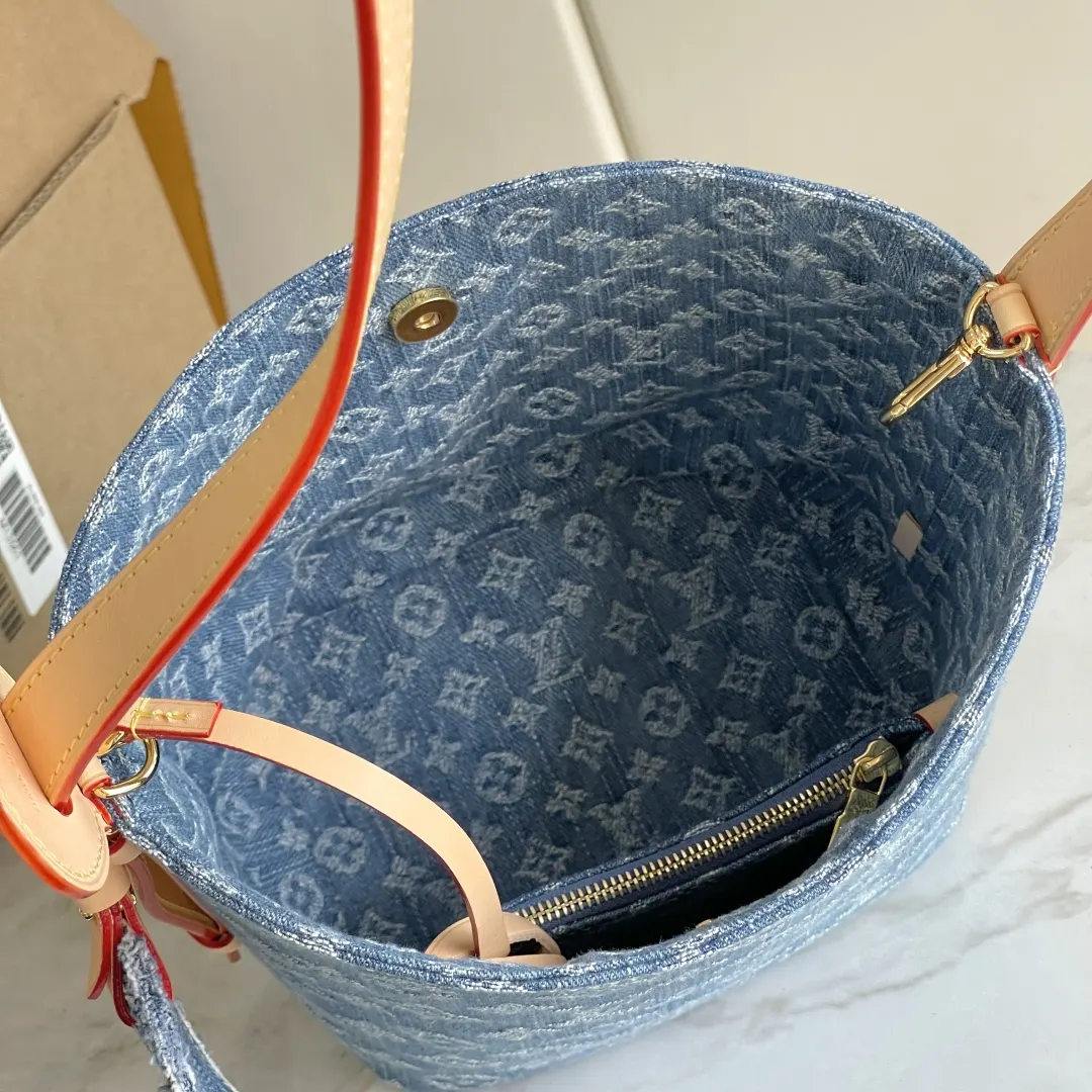 LV 丹宁 皮革 水桶包 休閒水桶款