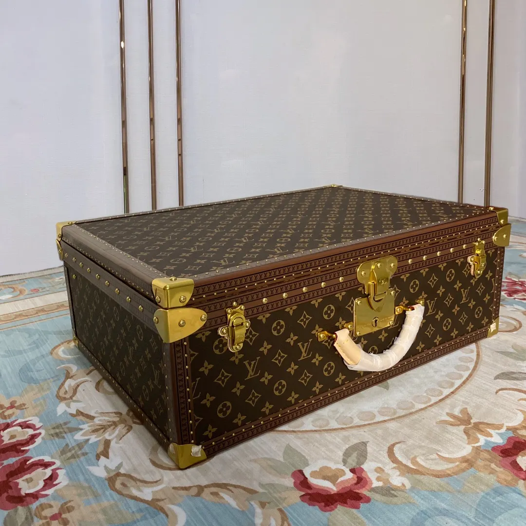 LV 金色 帆布 硬箱 纯铜五金 ALZER 硬箱 著名的Alz 行李箱 旅行拉杆款 轻便出行款