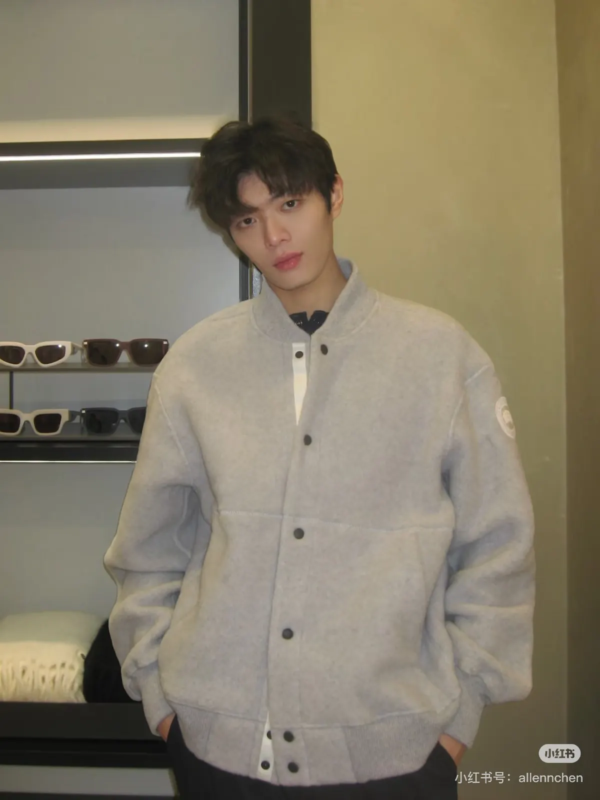 Canada Goose 灰色 羊毛 徽章 外套 通勤休闲款