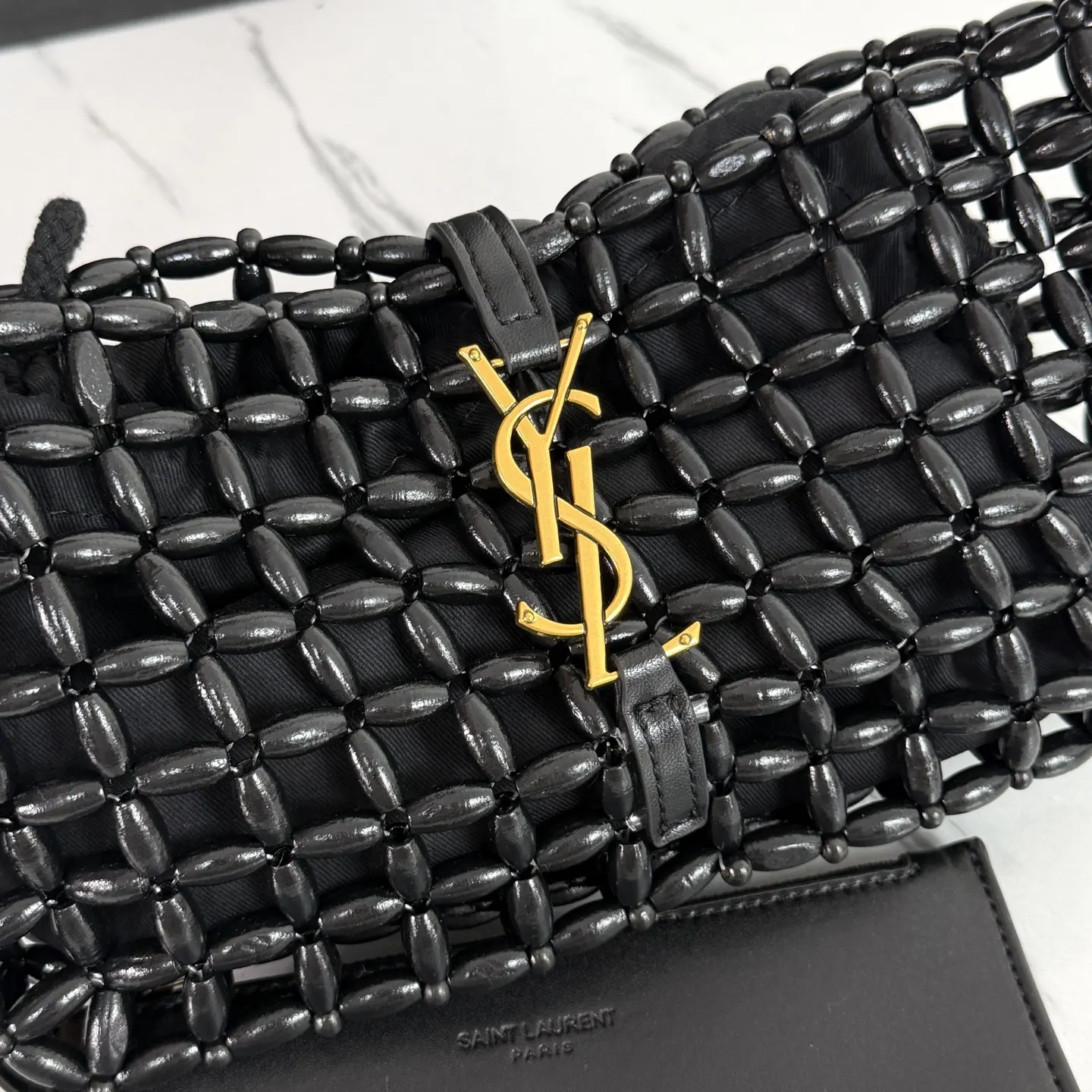 YSL 高 腋下木珠编织包 每一颗圆润木珠都带 腋下包 復古腋下背款
