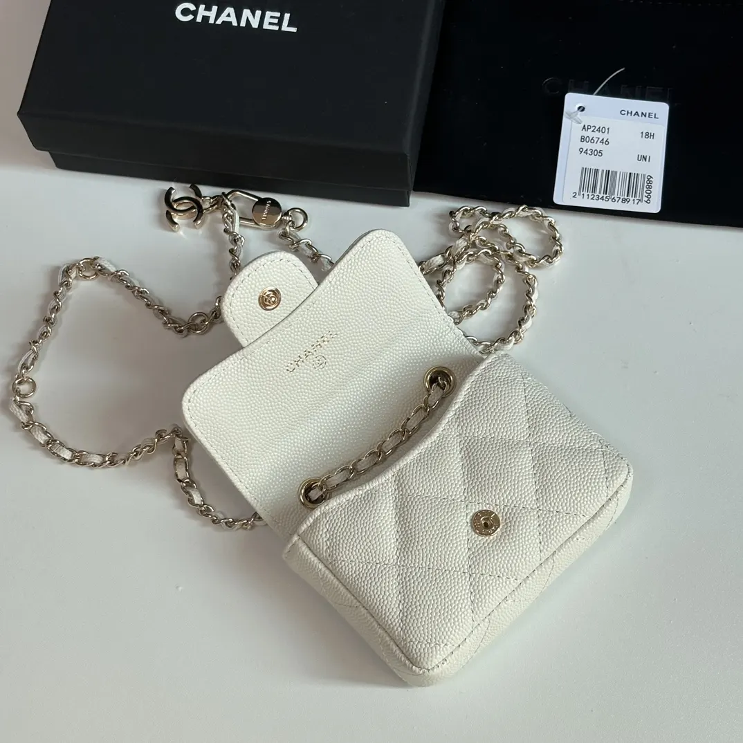 Chanel 迷你 白色 皮革 链条包