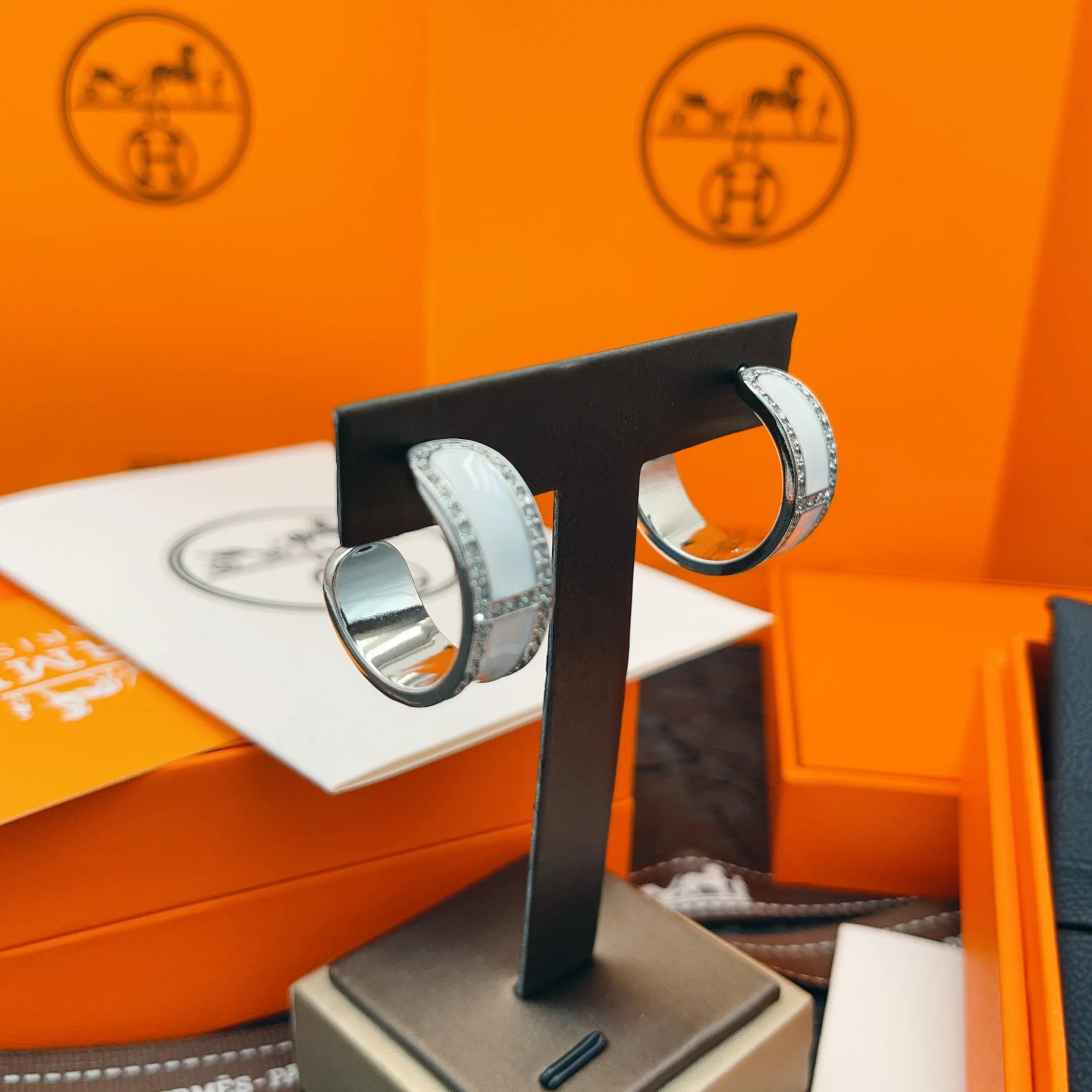 Hermès White Earrings