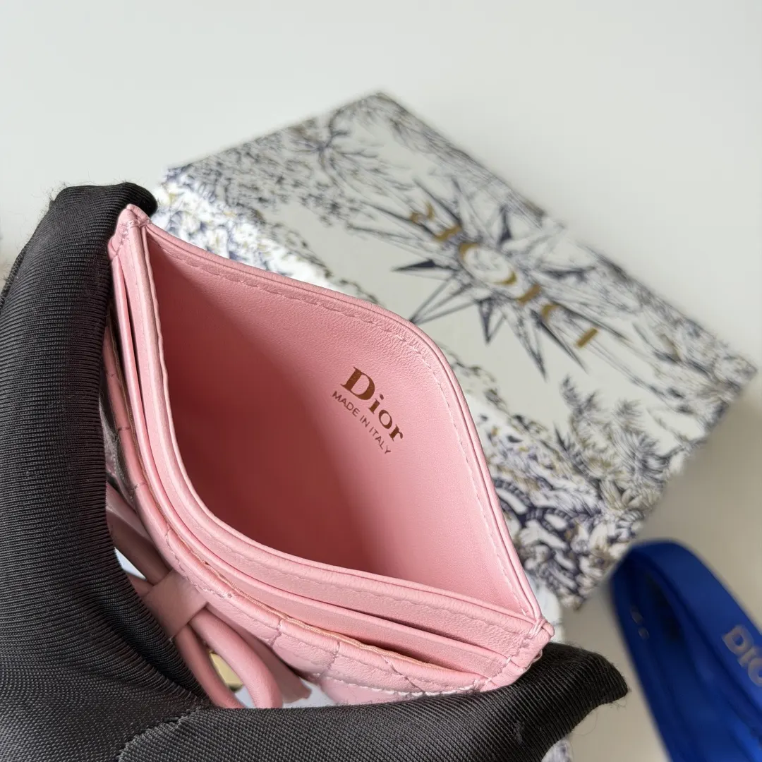 Dior 粉色 皮革 蝴蝶结 卡包
