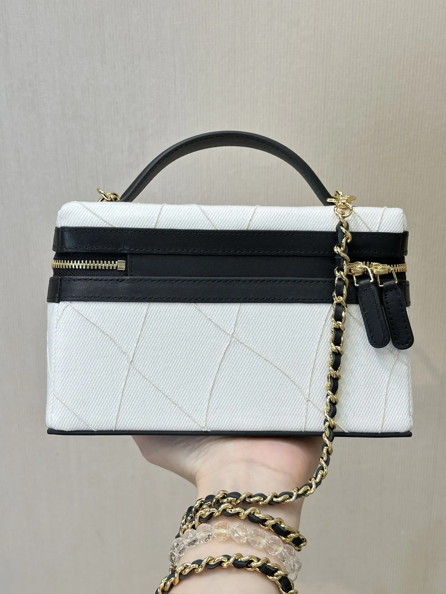 CHANEL 黑色 拼色 牛皮 链条包 精致链条款