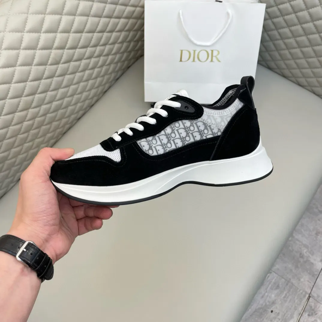 Dior B25 黑白拼色牛皮休闲鞋 低帮款