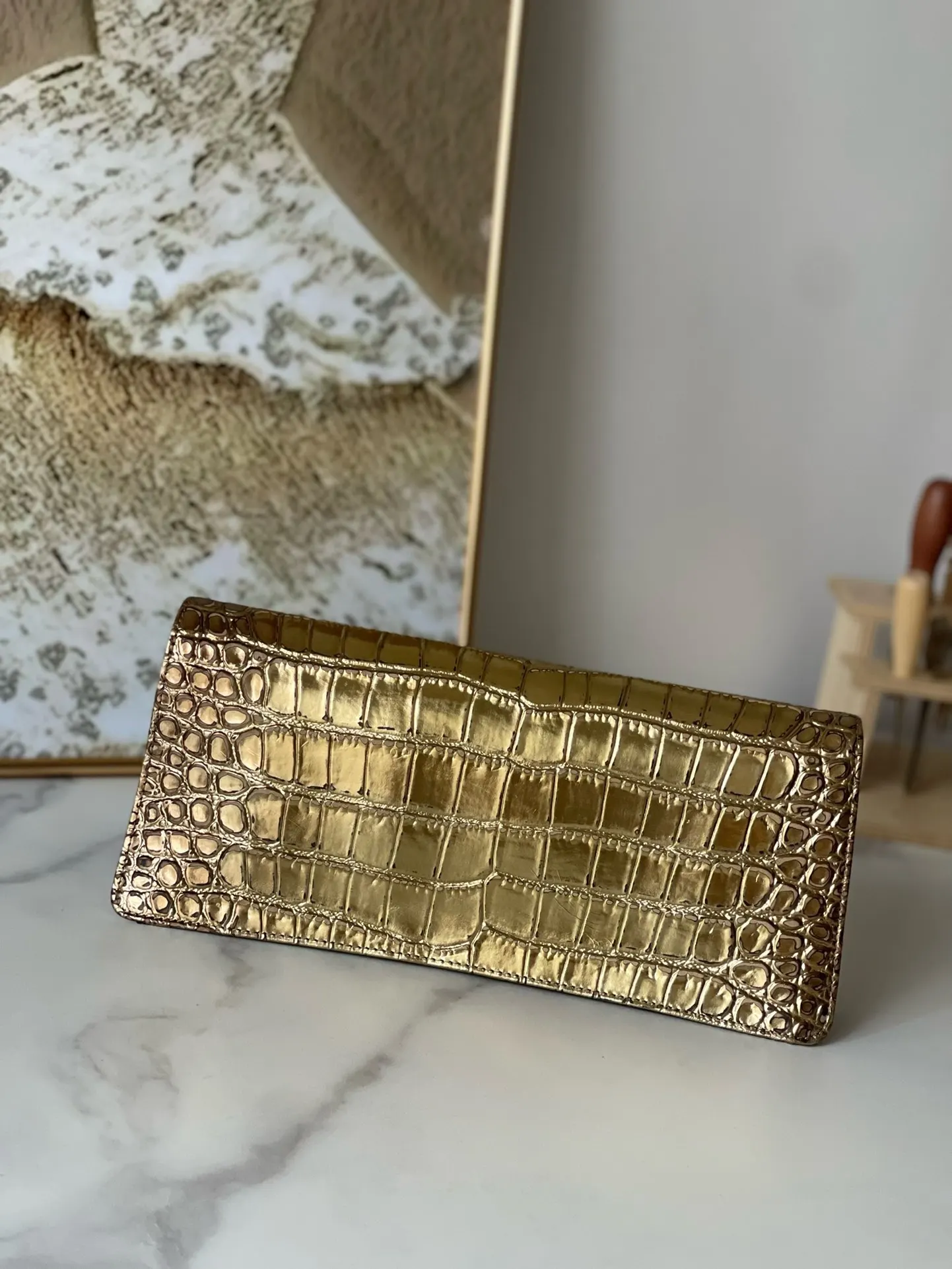 CHANEL 金色 牛皮 手拿包 精致手拿款