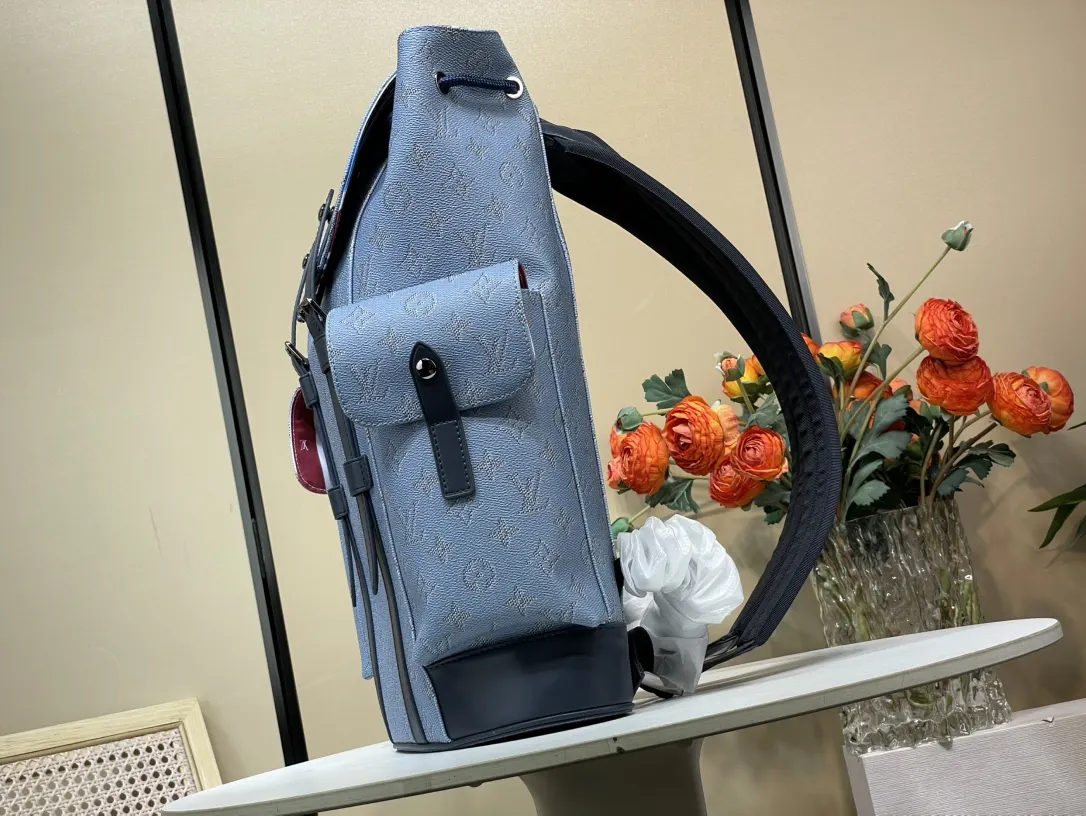 拼色 帆布 CHRISTOPHER 中号雙肩包 藍 实用雙肩款