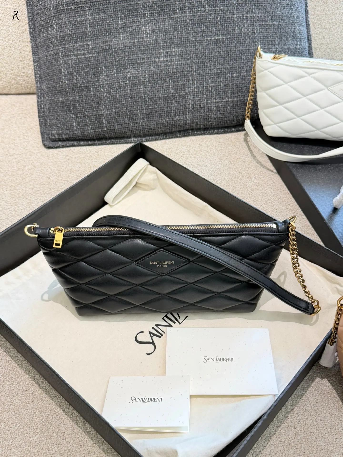 YSL 黑色 金色 羊皮 链条包 精致链条款