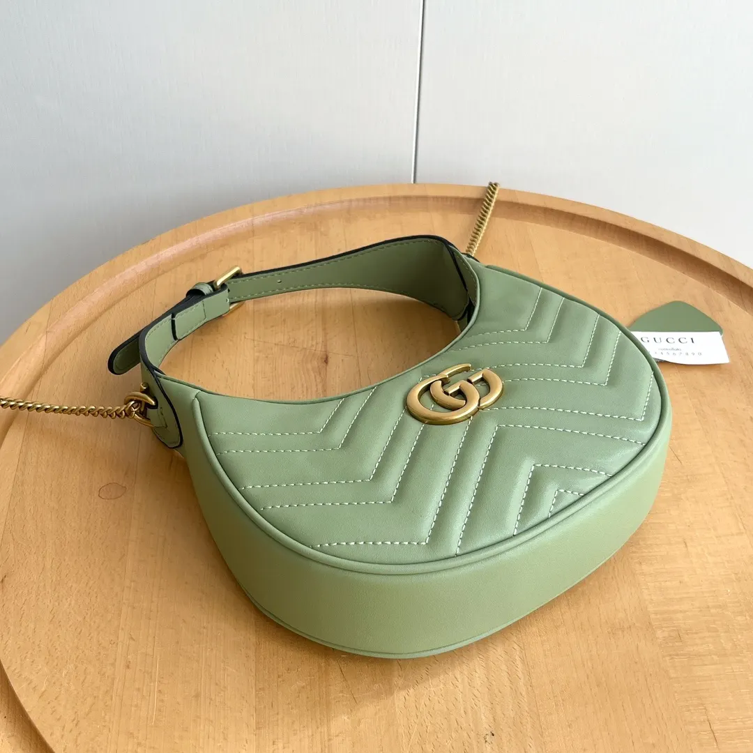 Gucci Marmont 綠色 菱格絎縫 腋下包