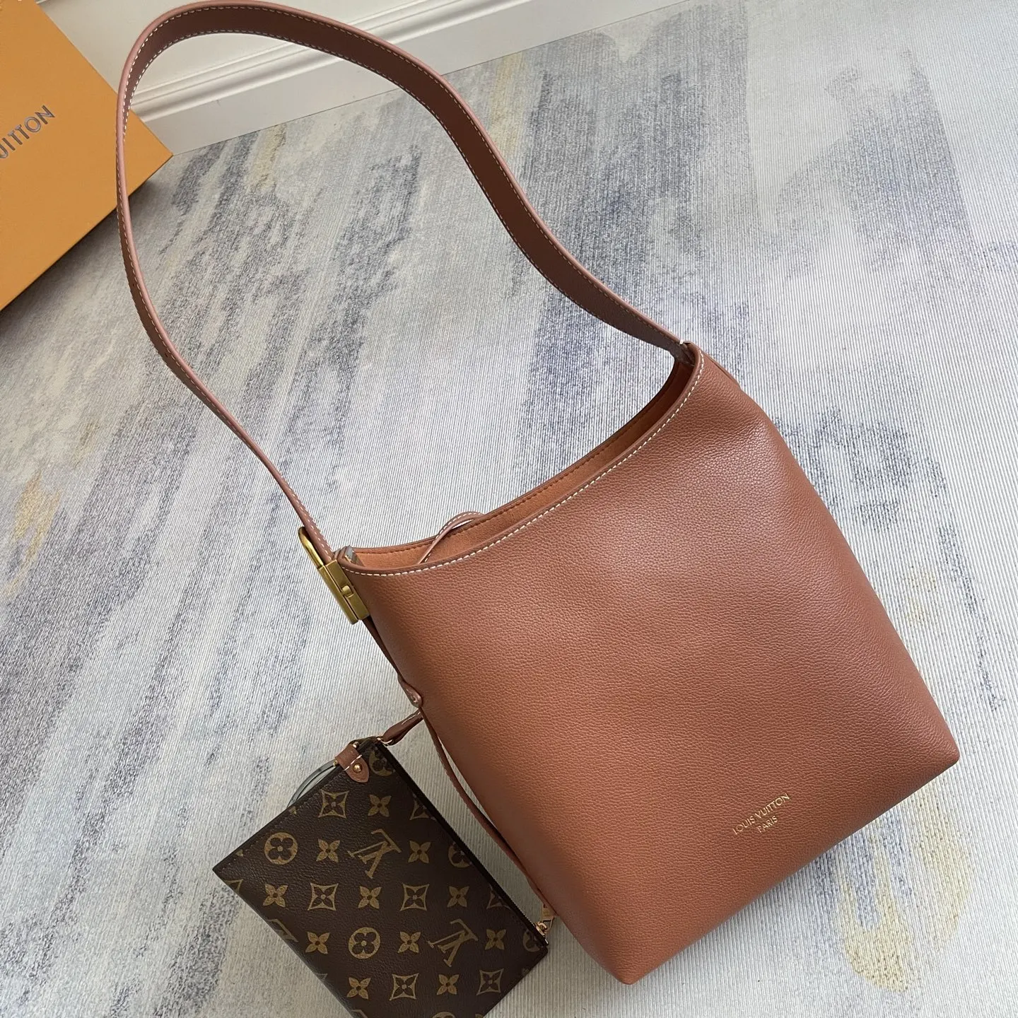 Gray Hobo Shoulder Bag Vintage Leather