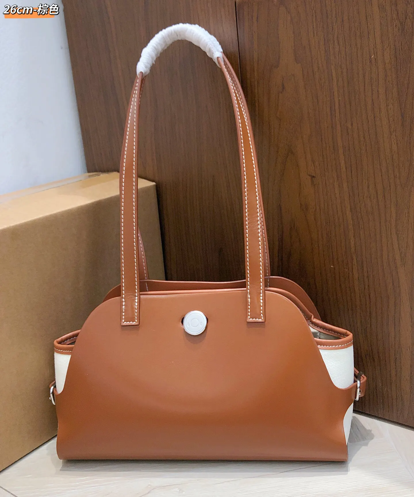 Hermes 棕色 帆布 腋下包 復古腋下背款