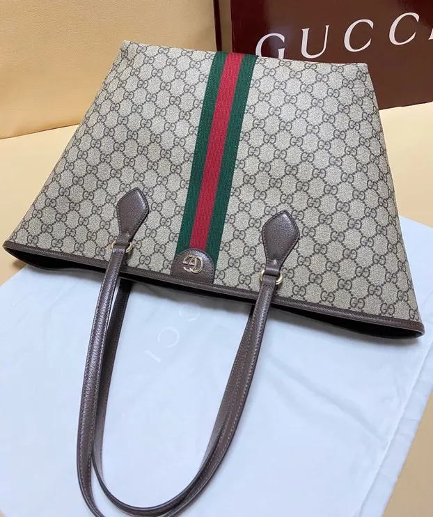 Gucci 棕色 米色 Ophidia托特包 ▫ 尺寸 大容量托特款