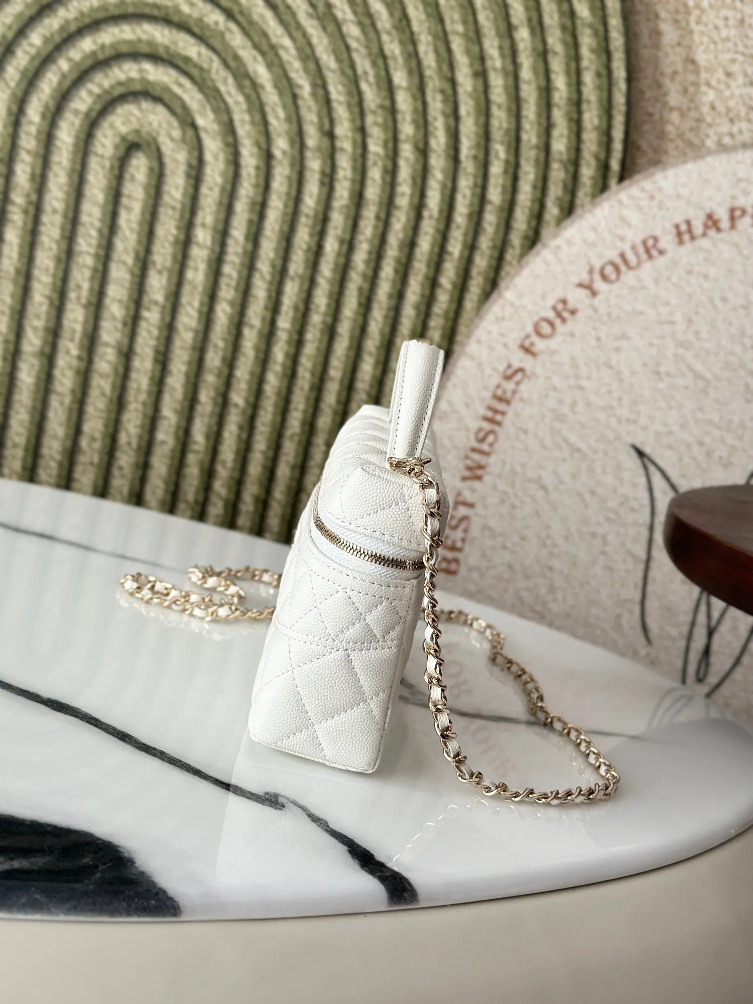 White Gold Chain Bag Leather