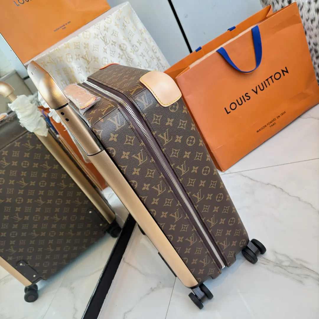 LV 棕色 老花 帆布 ｜ 版 登机行李箱 四轮 旅行拉杆款 轻便出行款