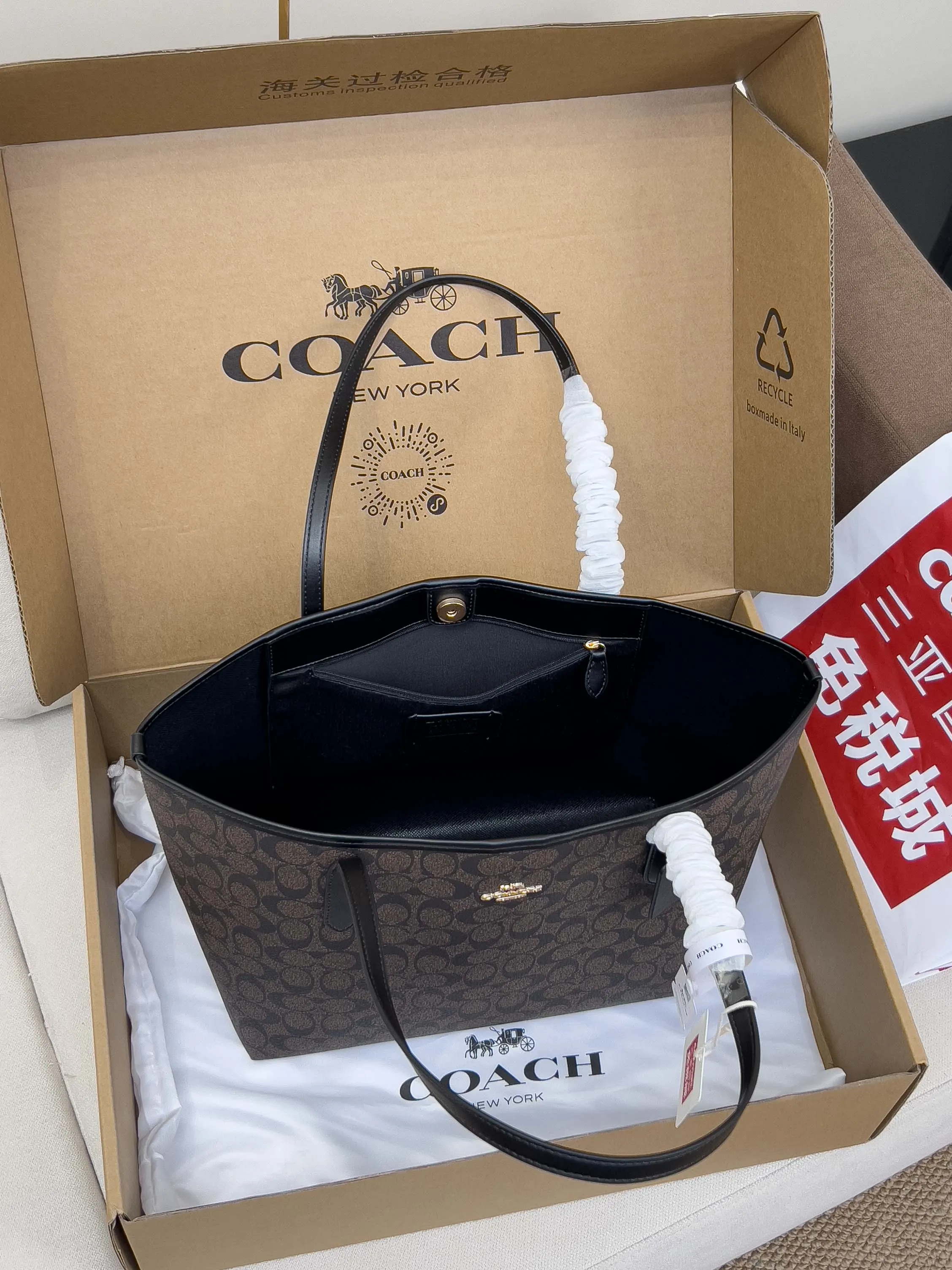 Coach 老花 帆布 图片 金典款双面托特包 可双面使 大容量托特款