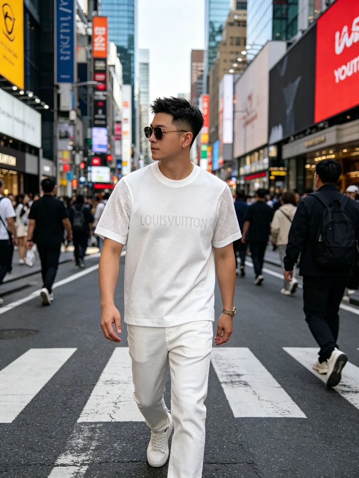 Louis Vuitton White Letter Jacquard Short Sleeve T-Shirt