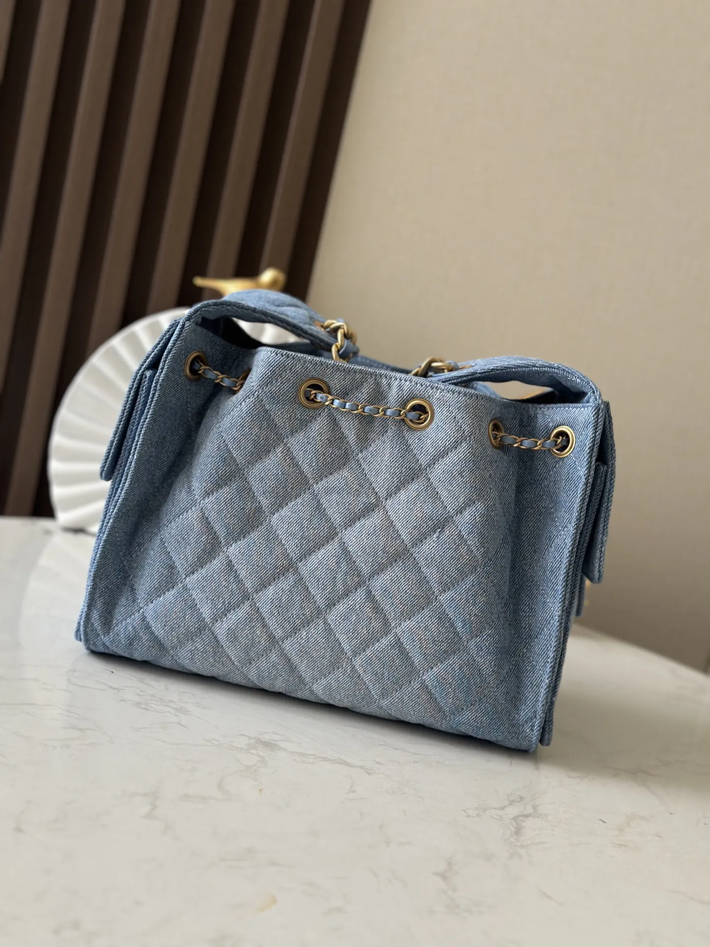 Chanel Blue Hobo Shoulder Bag Vintage Leather