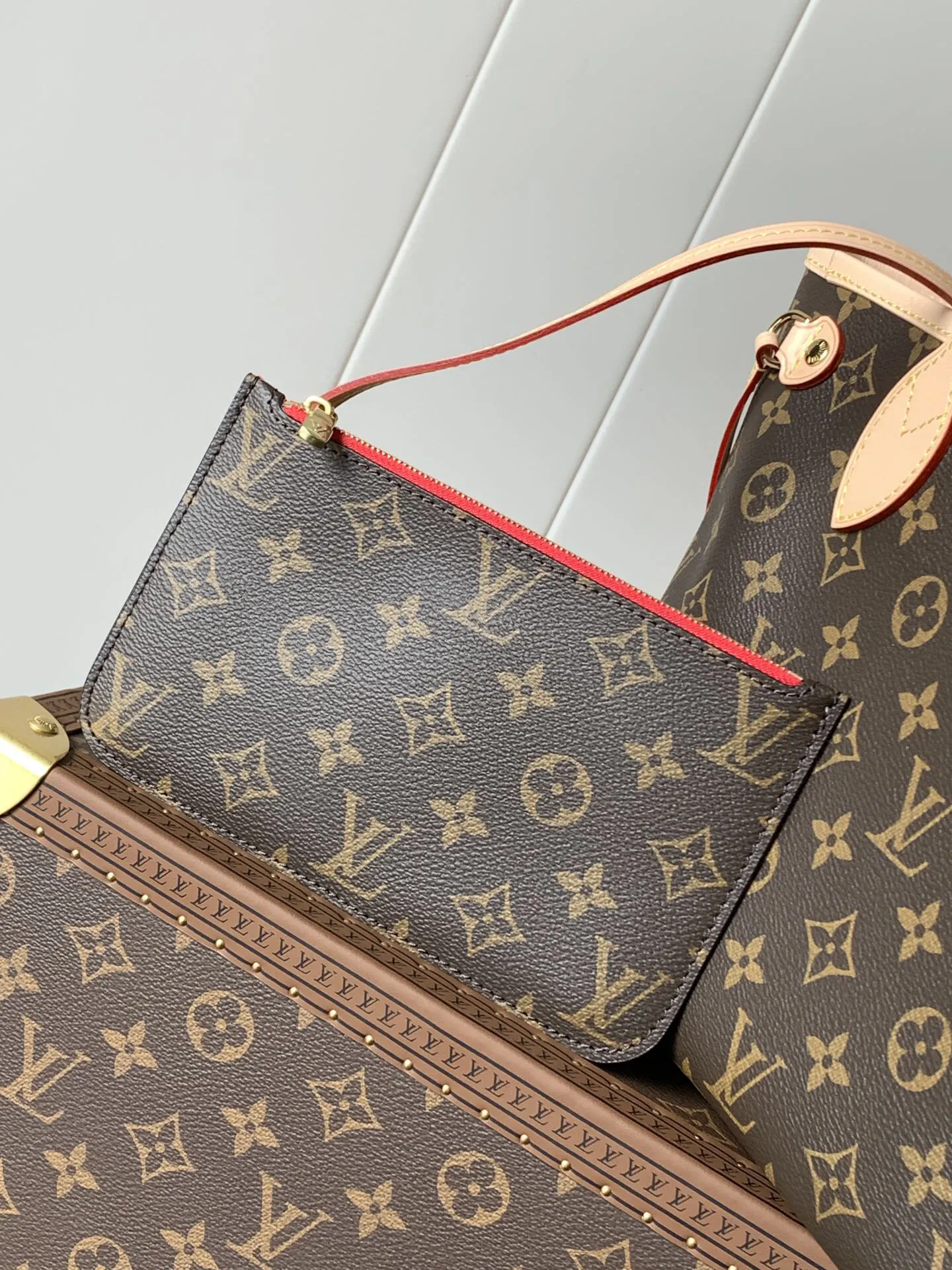 LV Neverfull 金色 牛皮 手拿包 精致手拿款