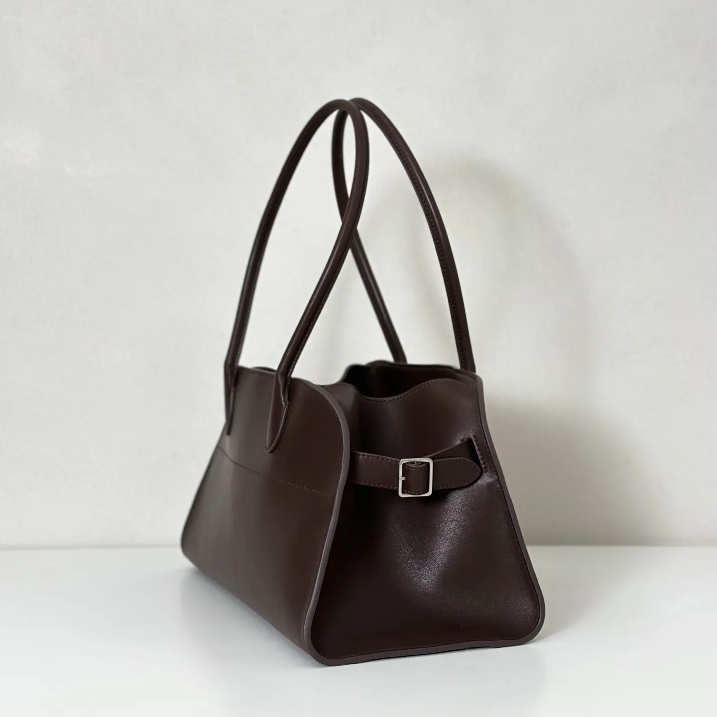 羊皮 Margaux Shoulder 啡棕平纹 托特包 大容量托特款