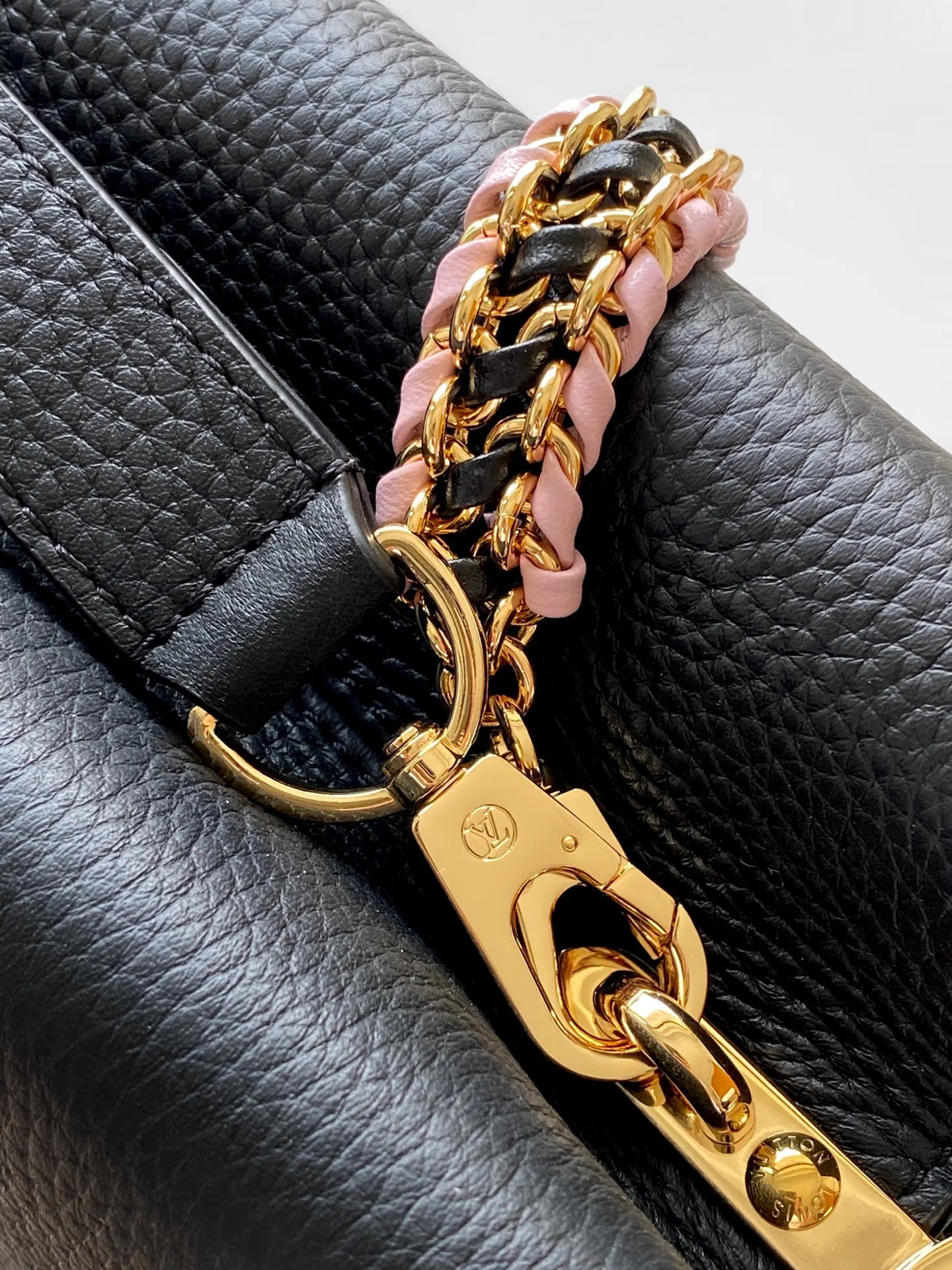 Louis Vuitton Black Gray Chain Bag Leather