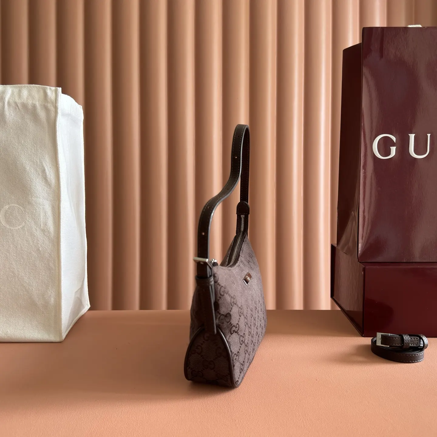 Gucci Blue Brown Hobo Shoulder Bag Vintage Canvas