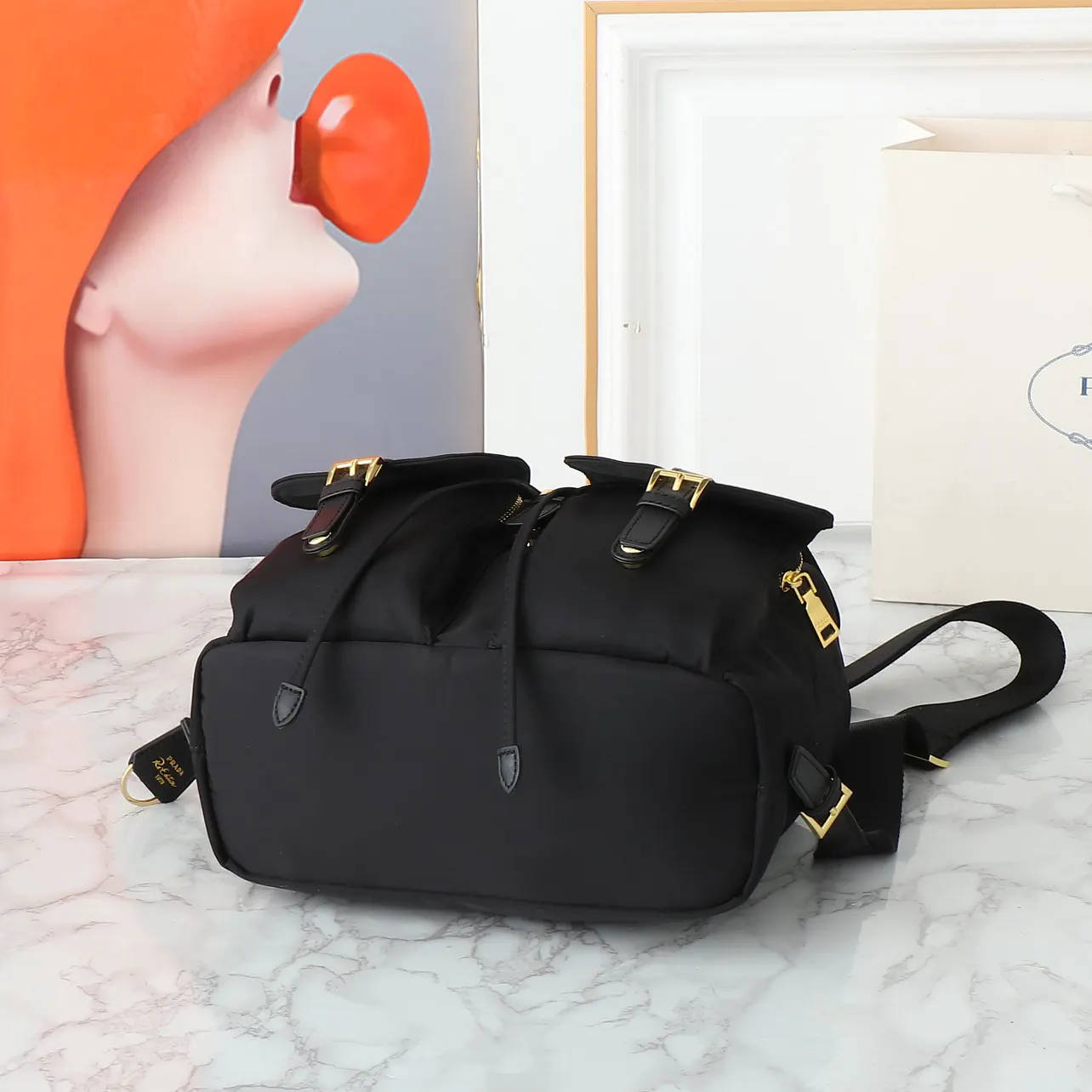 Prada Re-Nylon 金色 皮革 双肩包