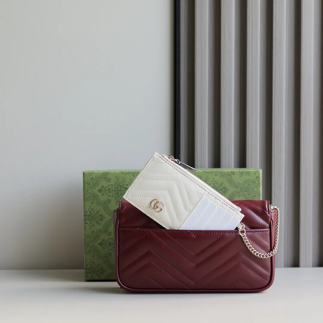 Gucci Marmont 紅色 菱格絎縫 鏈條包