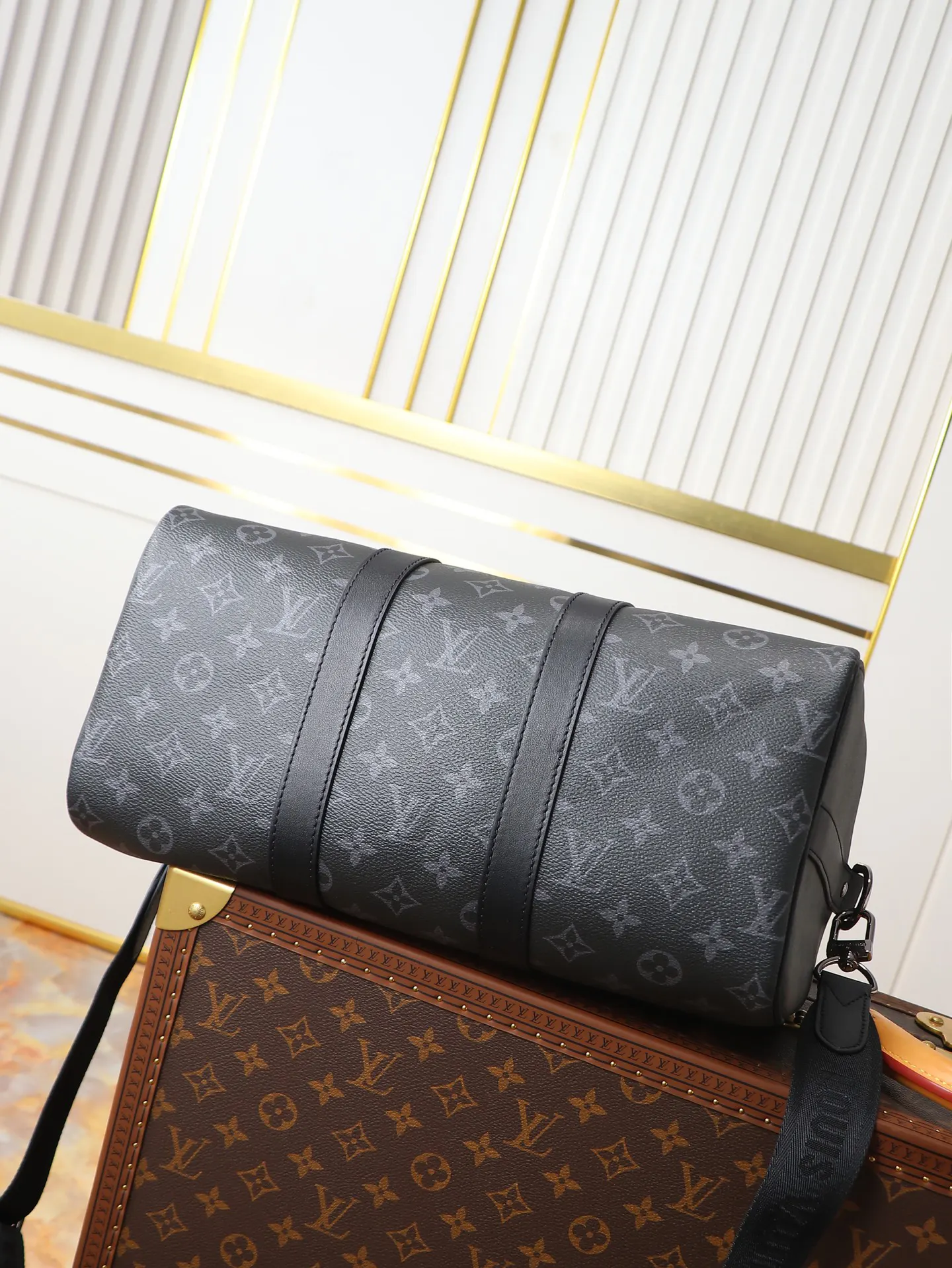 Keepall 帆布 黑色花纹 Keep 旅行袋 大容量旅行款