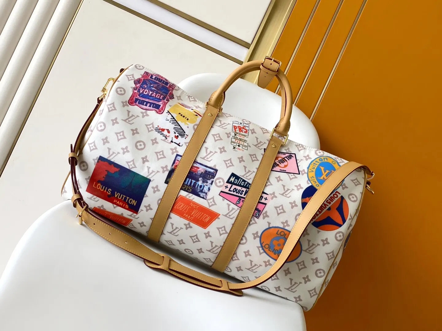 LV 金色 牛皮 旅行袋 大容量旅行款