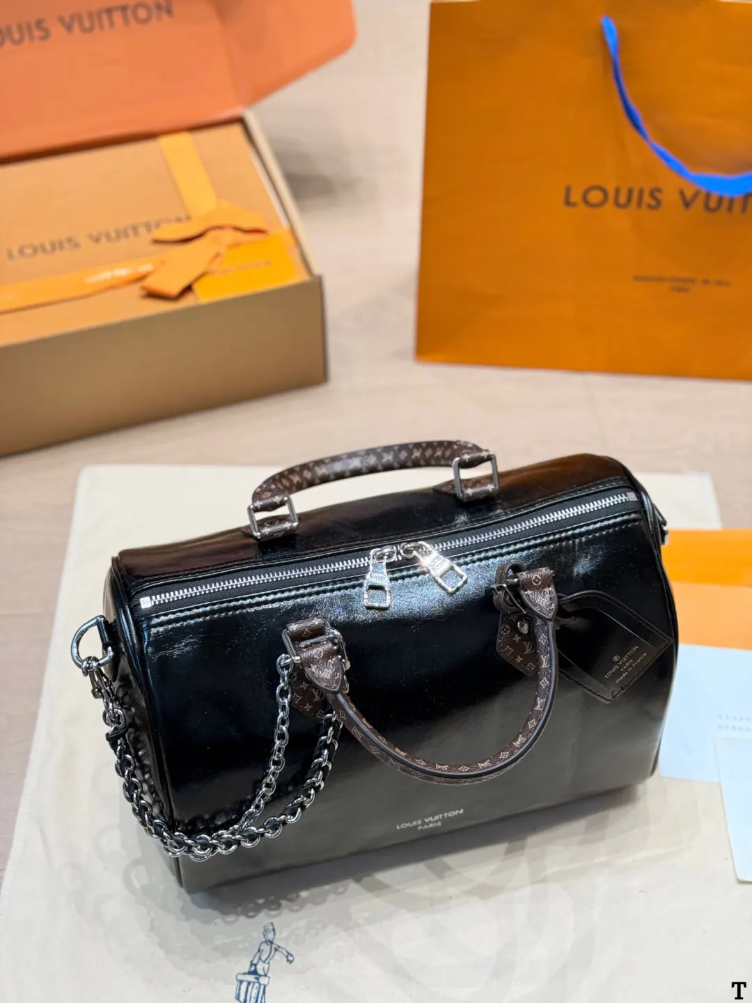 LV Speedy 黑色 老花 牛皮 鏈條包 精致鏈條款