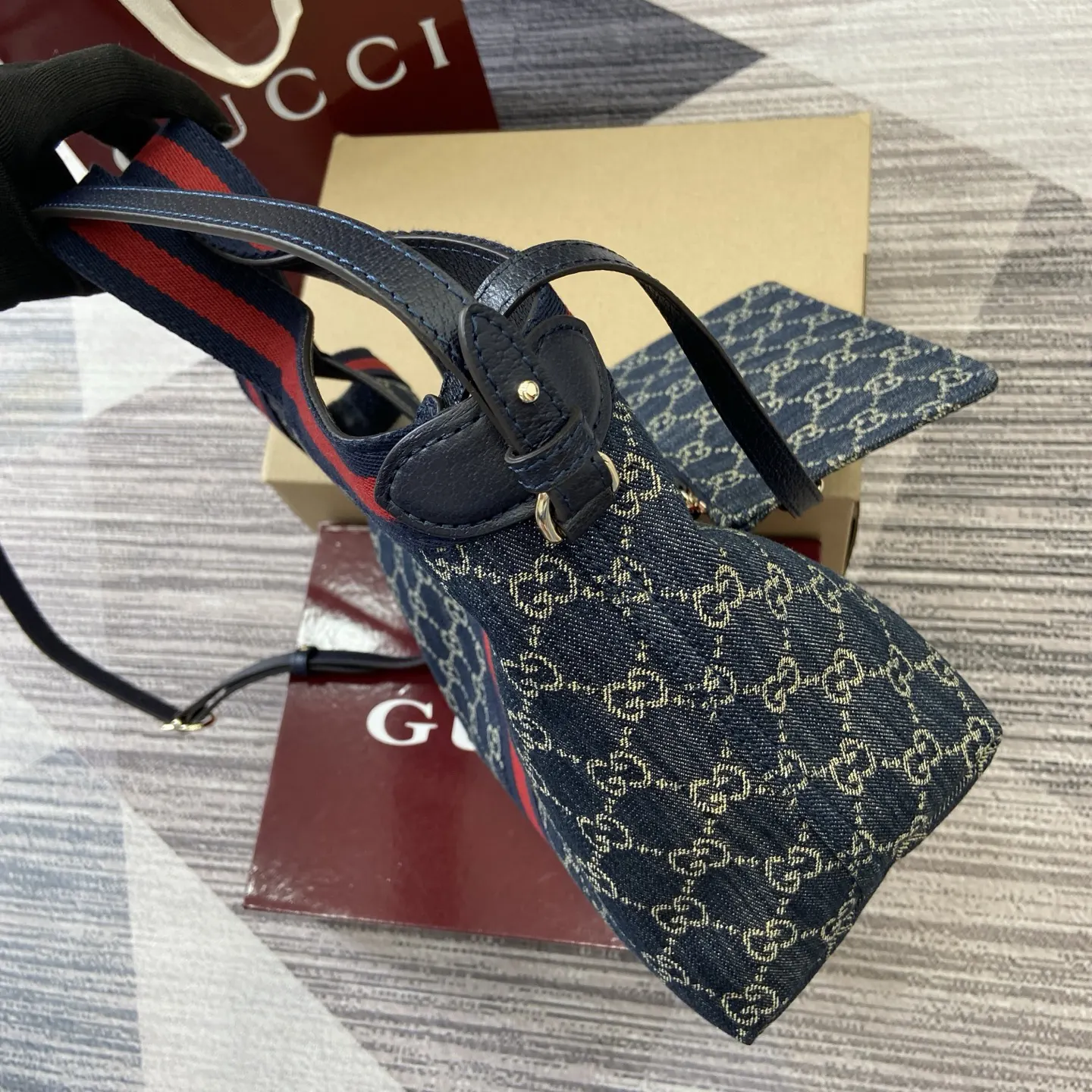 Gucci 藍色 牛仔 手提包 通勤手提款