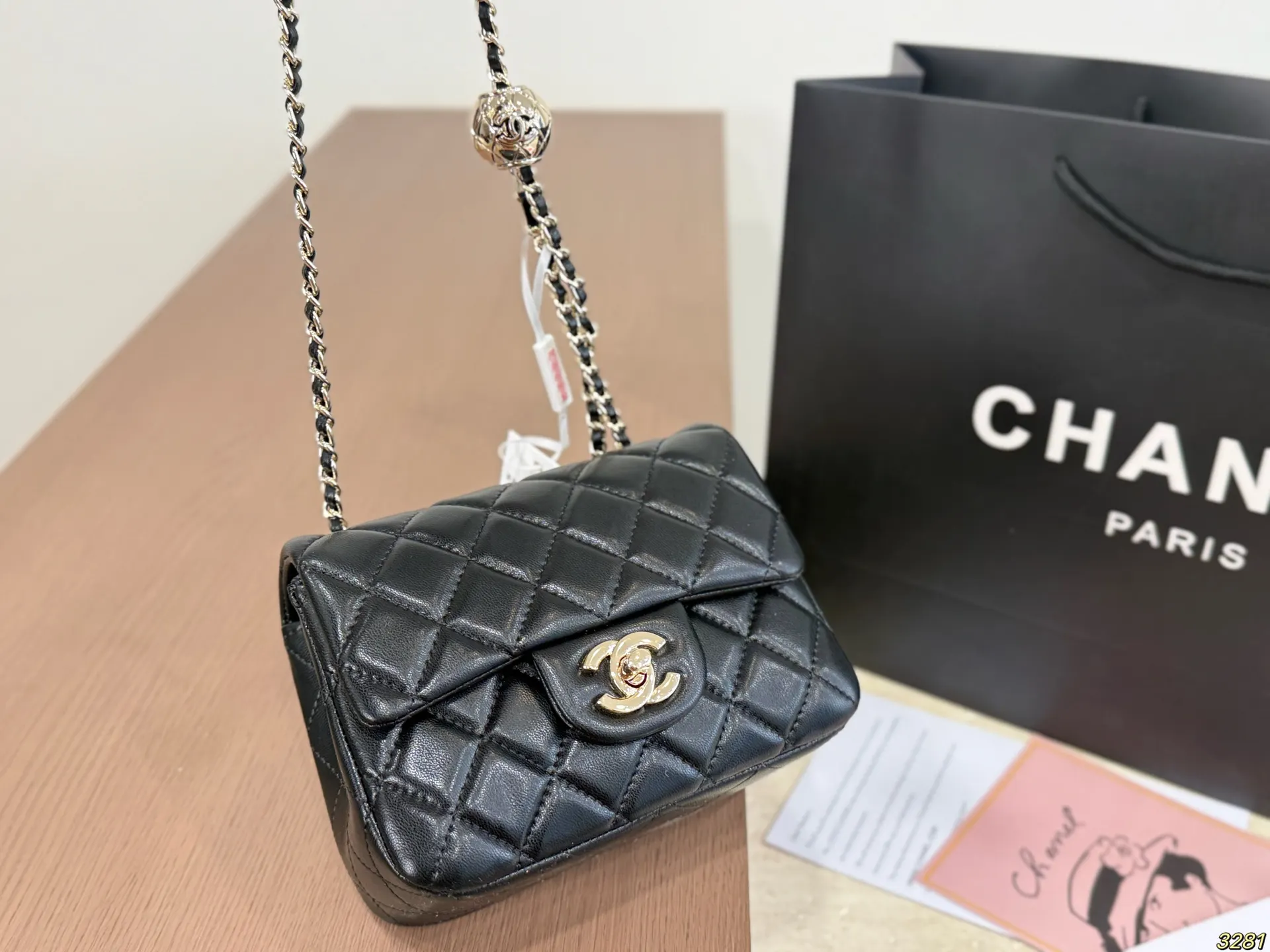 CHANEL 淡金球调节扣方胖子 金球包 cf 斜挎包 轻便斜挎款