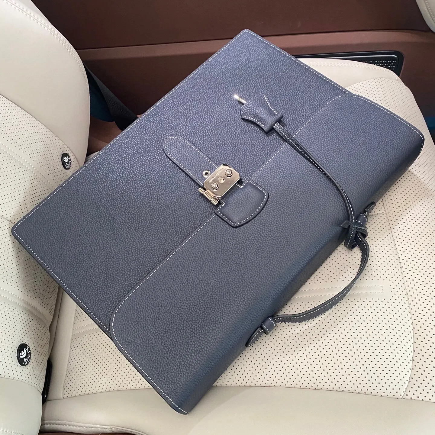 Hermes 黑色 蓝色 小牛皮 公文包 商务通勤款