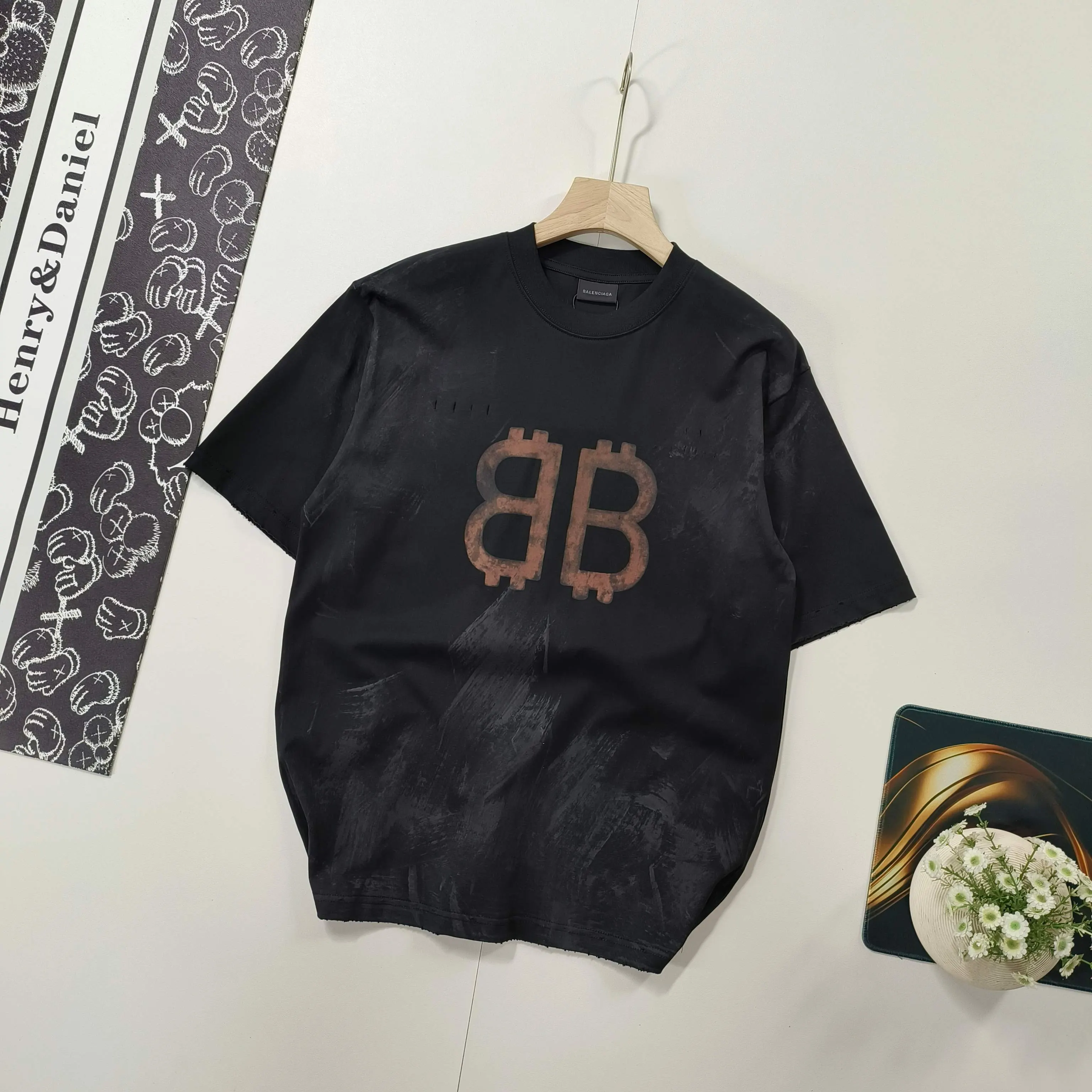 Balenciaga Blue Cotton Logo Short Sleeve T-Shirt Street