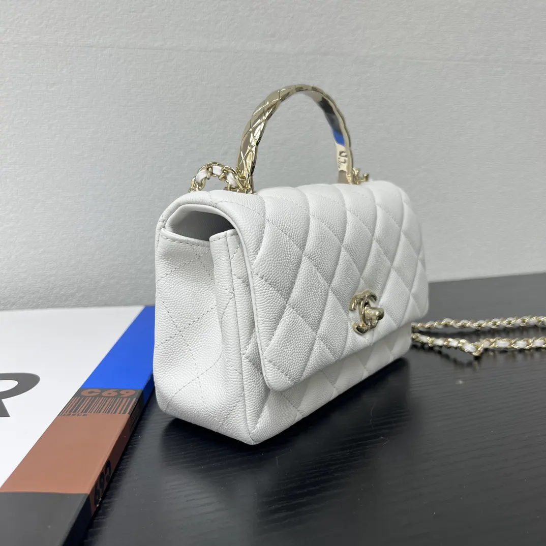 Chanel 灰色/白色 皮革 翻蓋 鏈條包